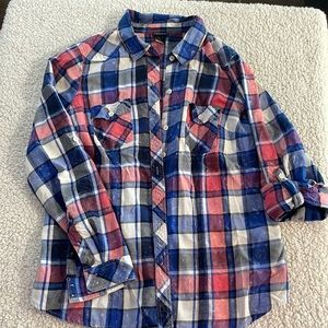 Red and blue button down